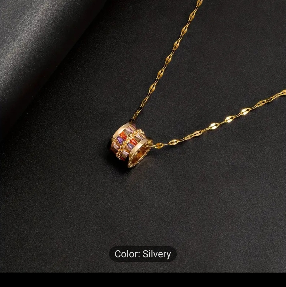 🎉🎉NEW🎉🎉 GORGEOUS!! 18KT Over SS MULTI-COLOR Crystal Cylinder Charm Necklace
